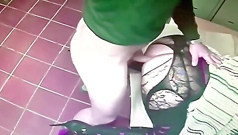 Brunette milf in sexy stockings fucked in doggy style