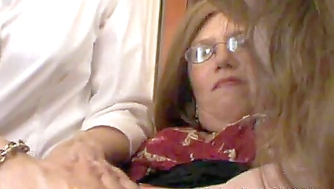 Blonde stepmom in stockings and lingerie making porn