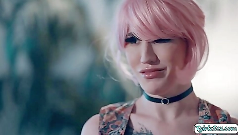 Busty brunette with a tattooed pussy fucks in her ass