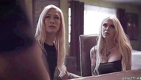 Petite shemale is fucked in a threesome with a guy