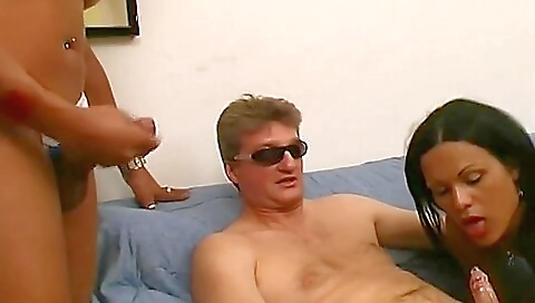 Horny black hussy is getting fucked in a threesome